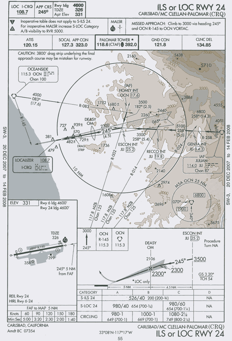 Palomar Airportの ILS RWY 24 用チャート