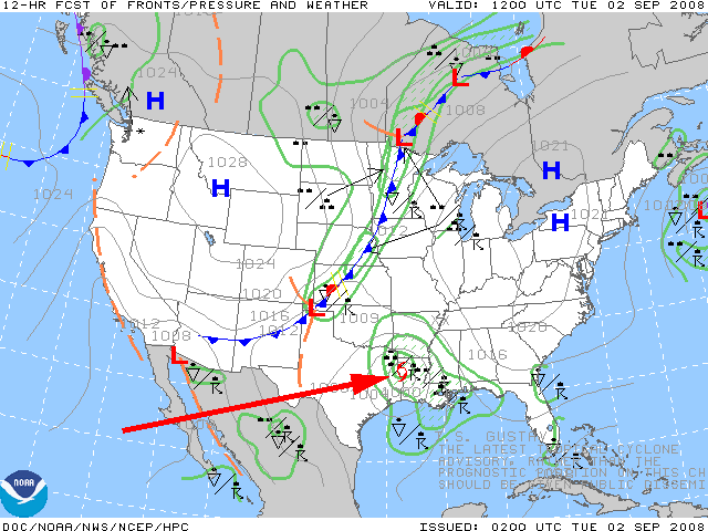 ハリーケーン・グスタフが上陸した時の予想天気図、　Harricane GUSTAV　Significant Weather Prognostic Chart