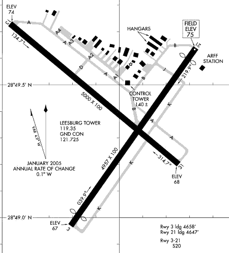 Leesburg Airportの空港見取り図（Airport Diagram)です
