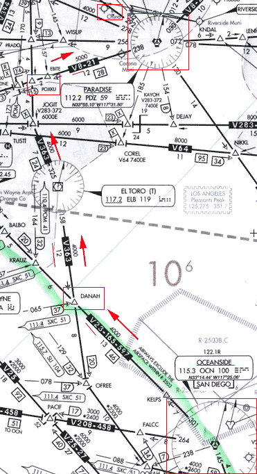 Enroute Chart: From Oceanside VOR to Chino Aiport, via Paradise VOR