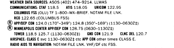 Airport Facility Directory: Frequency 周波数等のエリア