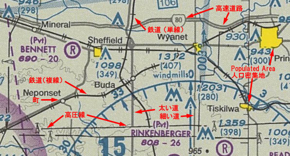 Sectional Chart 区分航空図 Topographic Information 「他の人工物」 町、都市、高圧電線、線路、道路