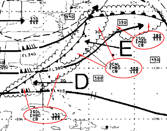 Ot߂Ŕ闋_@iThunderstorm CB)@High-Level Significant Weather Prognostic Charts